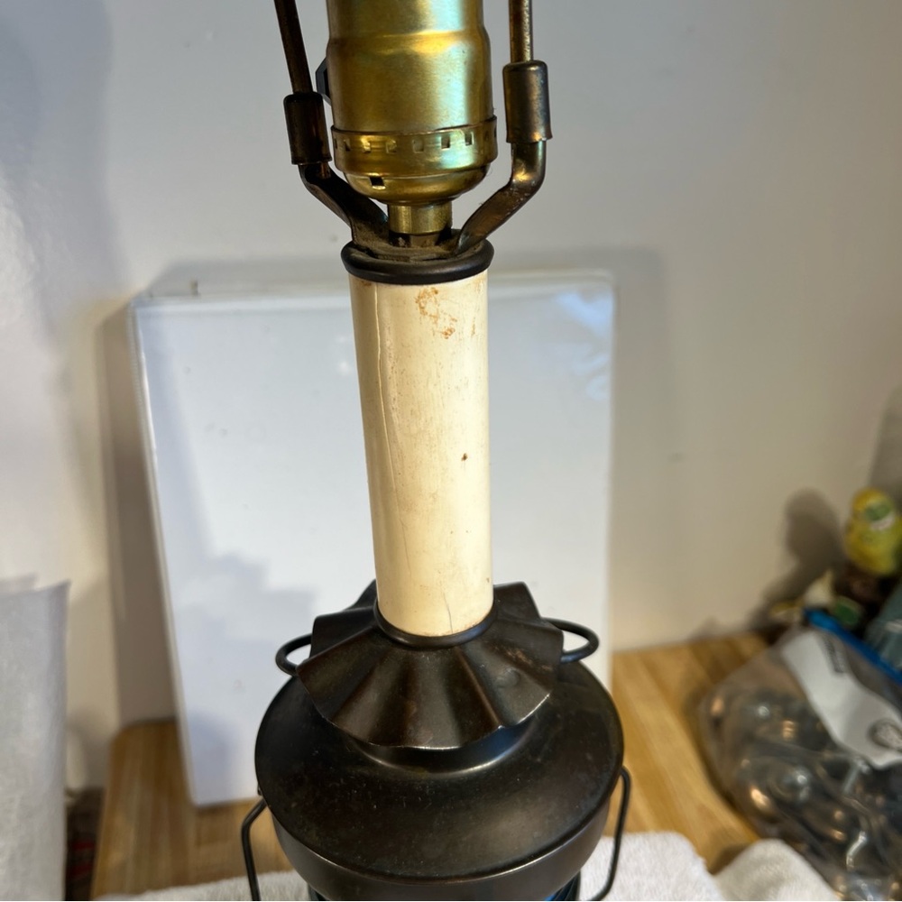 Vintage Nautical Lantern Electric Lamp Green Glass Lantern Base 3-Way Lamp - Picture 12 of 16